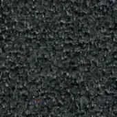 Dark gray looped pile fabric texture with short, curled fibers and a matte finish, featuring a single reddish-brown thread detail.
